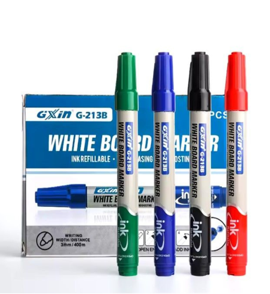 Gxin G-213B Refillable Whiteboard Marker Set - 6 pcs (3 Black, 1 Red, 1 Blue, 1 Green)
