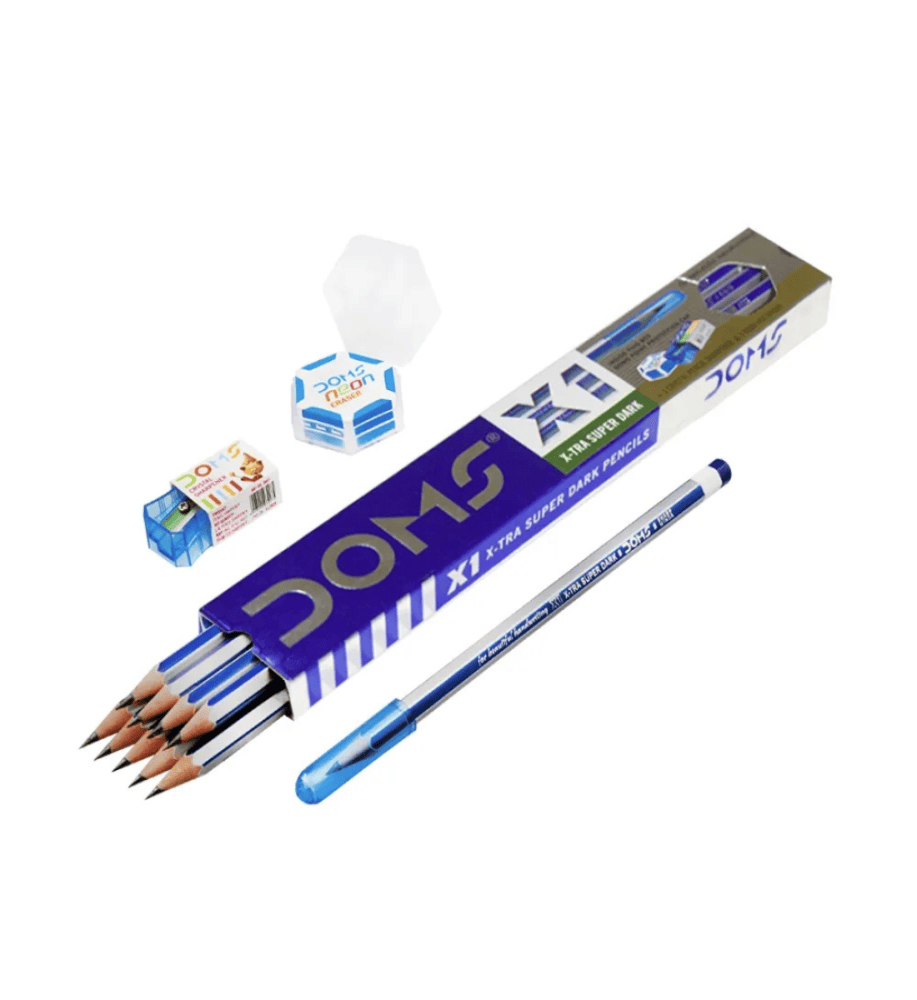 DOMS X1 Pencils With Eraser And Sharpener - Black (Pack Of 10)